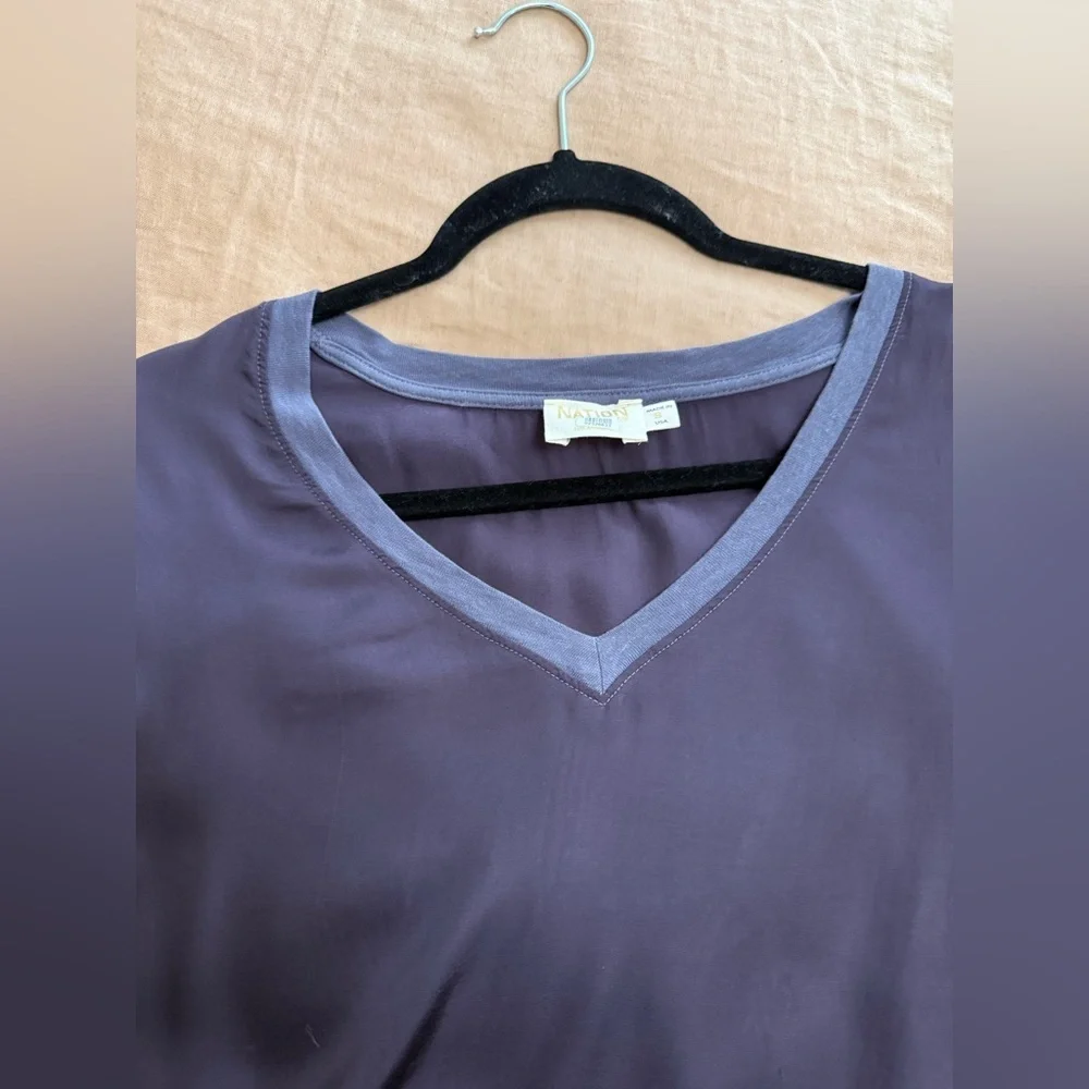 Nation LTD satin V-Neck Tee mini Dress in Plum with Contrast Trim